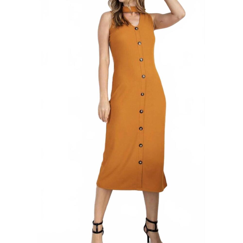 NEW FSL cara v-neck ribbed midi dress in camel